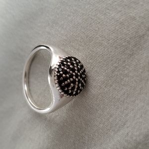 Pandora ring, silver with black stones, sz 7